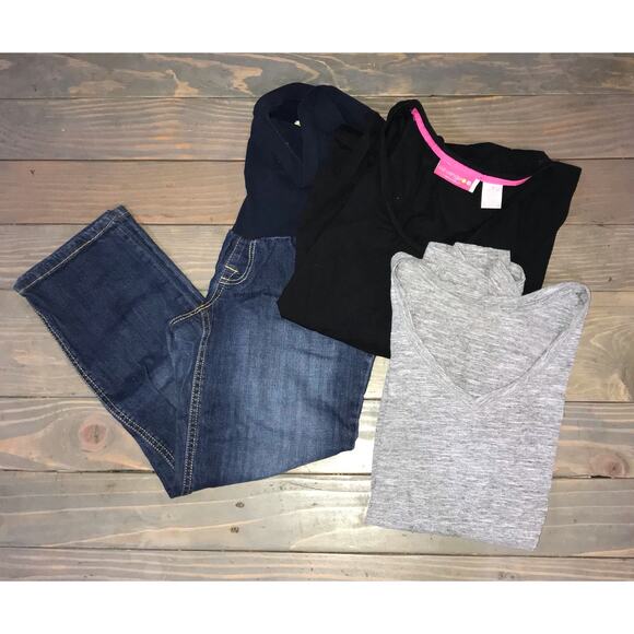 3 pc Liz Lange Maternity black top size small, Indigo Blue jeans, gray t shirt s - Picture 1 of 11
